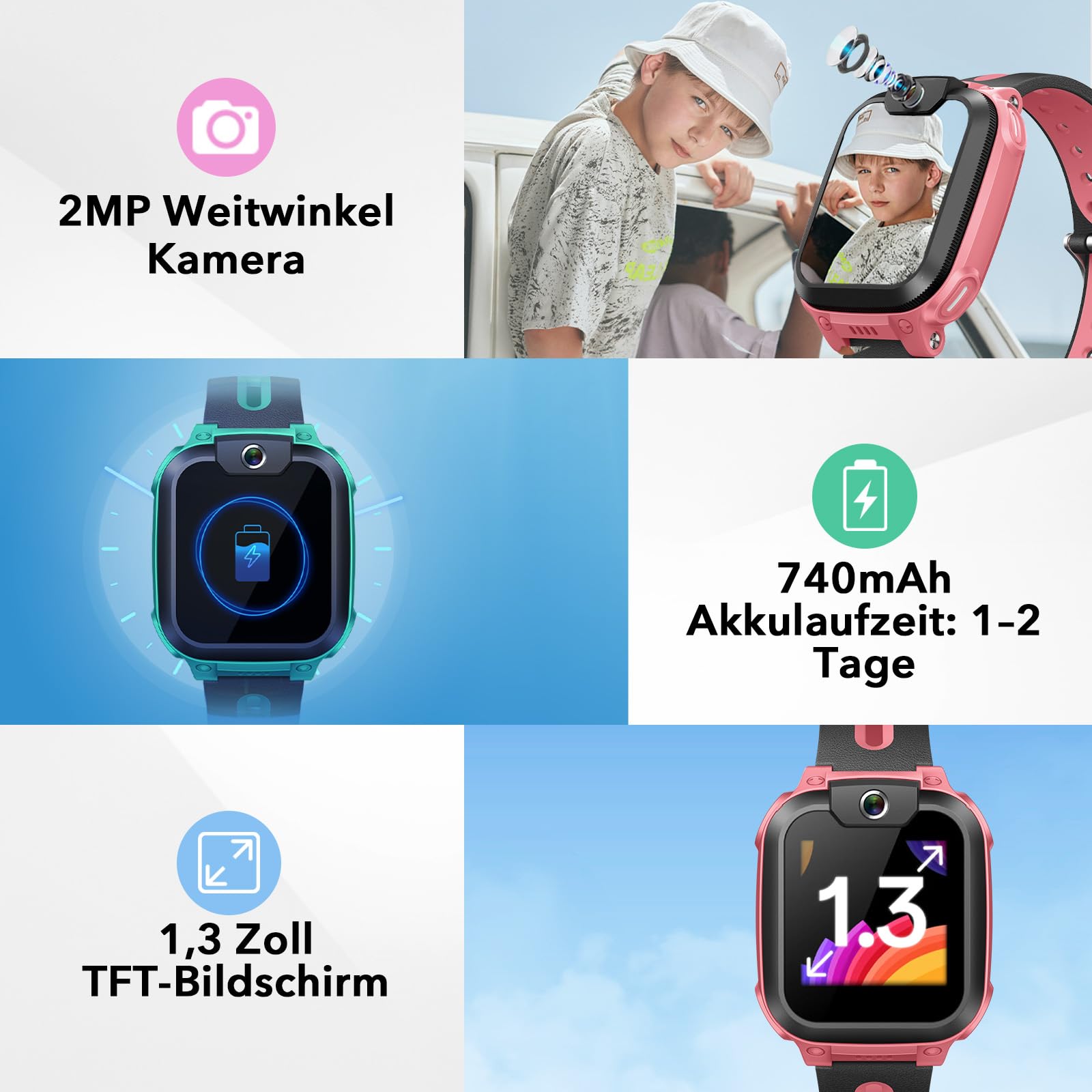 imoo Z1 Smartwatch Kinder mit GPS und Telefonuhr,4G Video & Phone Call Grün | imoo Kids Smartwatch Junge,Spielerfreier Schulmodus,IPX8 wasserdicht für Händewaschen,SIM,Familie Chat,Schrittzähler,SOS