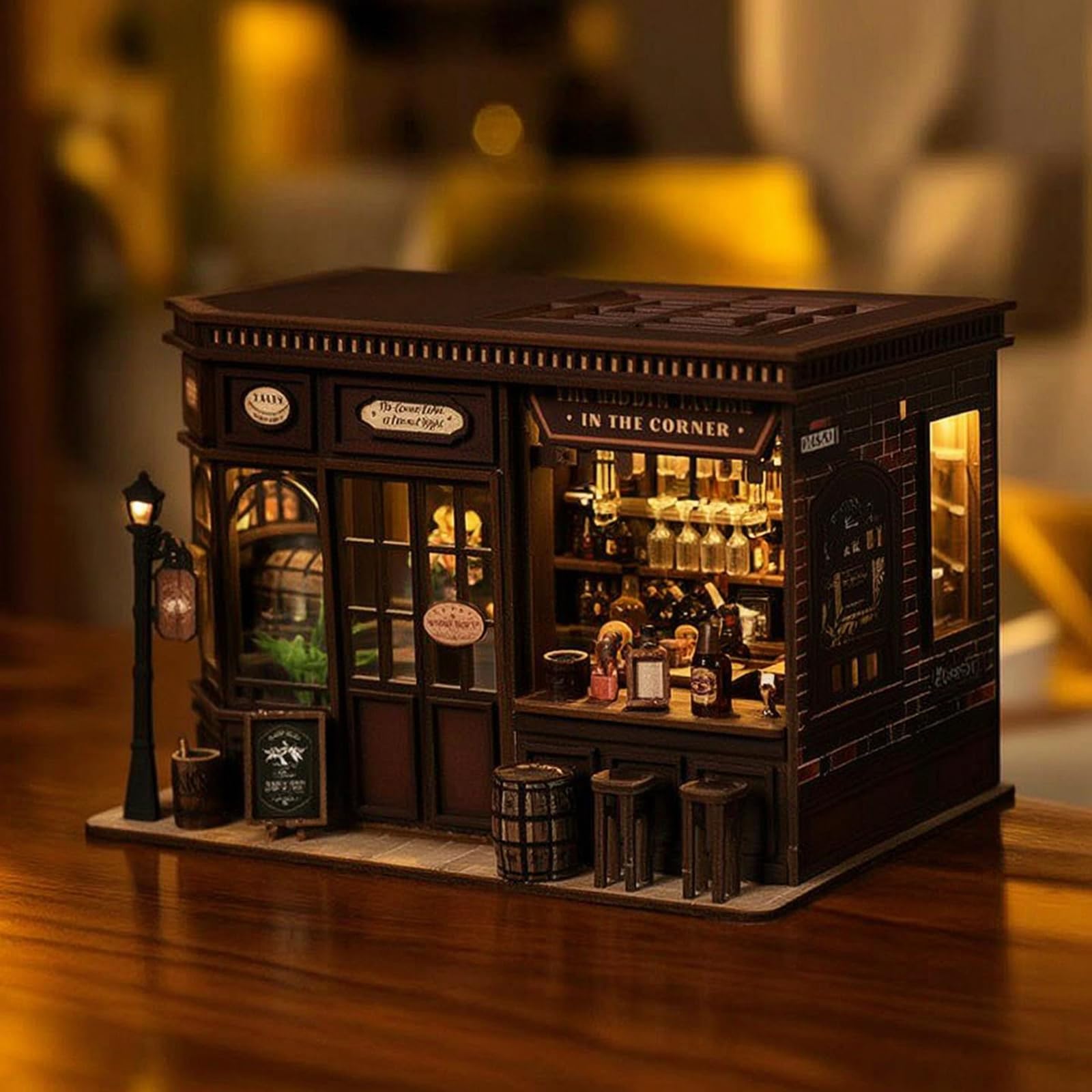 Miniatur Taverne Detailliert 3D Holzpuzzle Dekorativ Bastelset aus Holz für Erwachsene, Schreibtisch