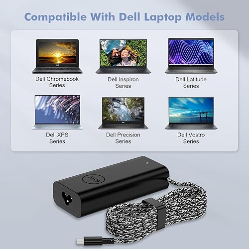 Miniatura 2 de Cargador USB C para laptop de 65 W y 45 W, repuesto delgado de adaptador de CA para Dell Latitude, XPS 13, Chromebook 3100, cable de alimentación