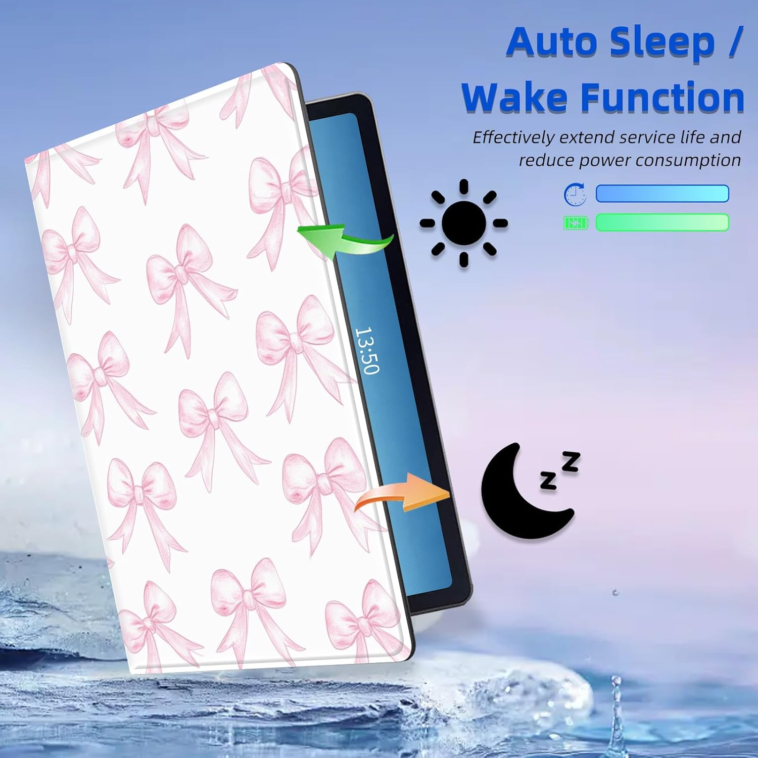 Case for Kindle Fire HD10 2021/HD10 Tablet (2023 Release) Rotating, Auto Wake Sleep for Fire HD10 2021/HD10 Tablet (2023 Release) Case Leather, Pink Bows Design for Woman Man