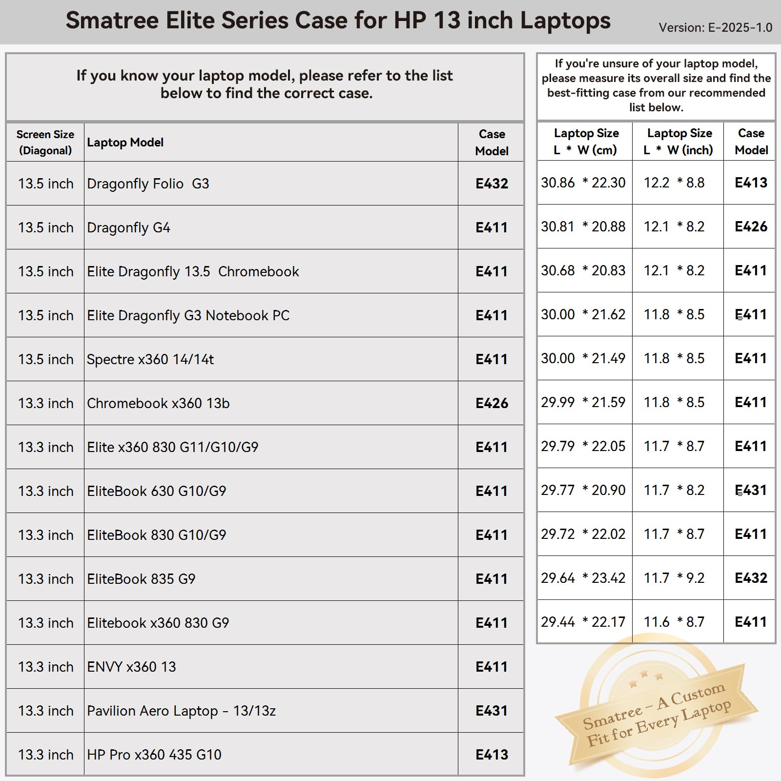 Smatree Custodia protettiva impermeabile antiurto per computer portatile da 13,3", su misura per HP Spectre x360 14/14t, Elitebook 835/830/630 G9/G10, Elitebook x360 830 G9, 13" HP Laptop Cover, nero