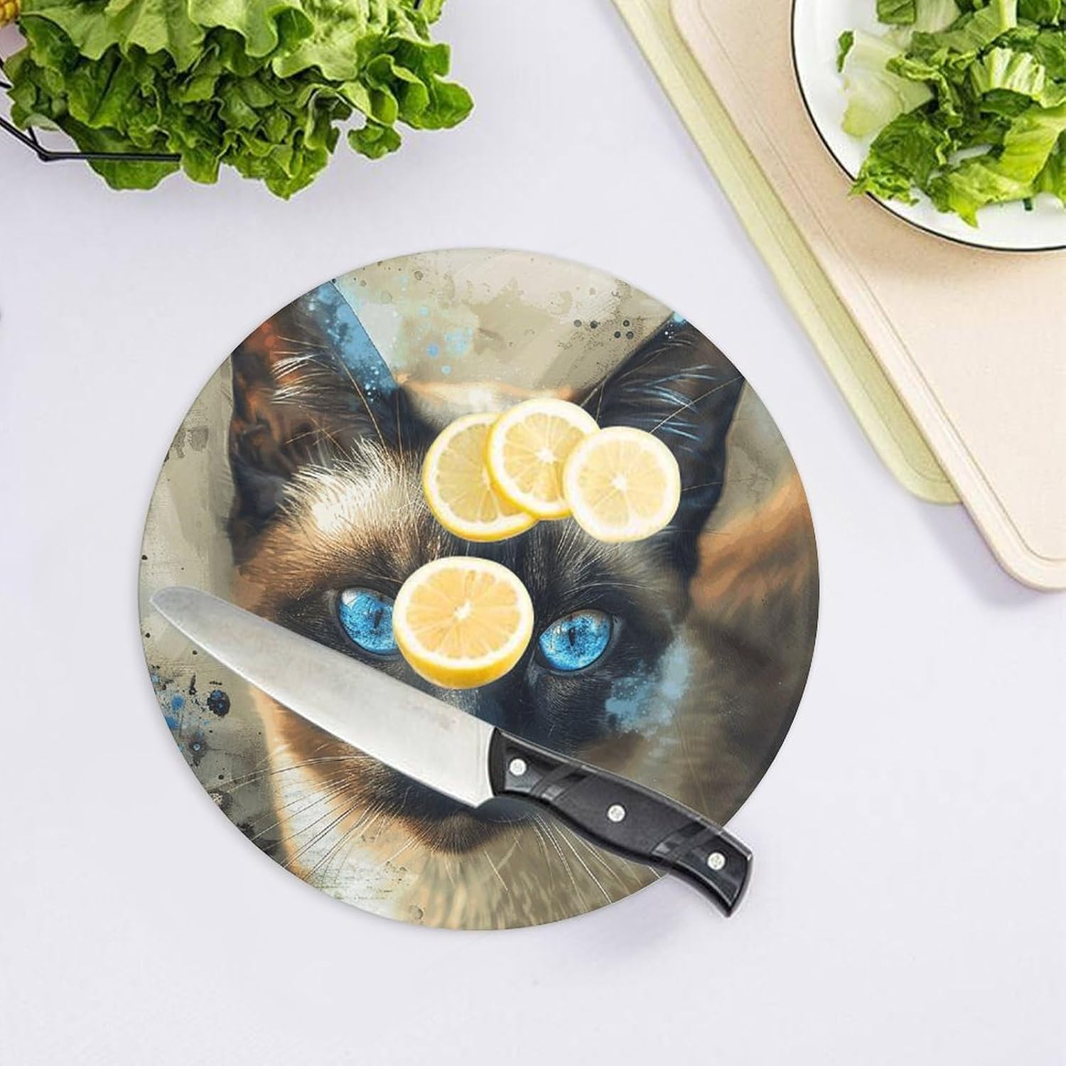 Siamese Cat Art 8" Tempered Glass Cutting Board for Kitchen