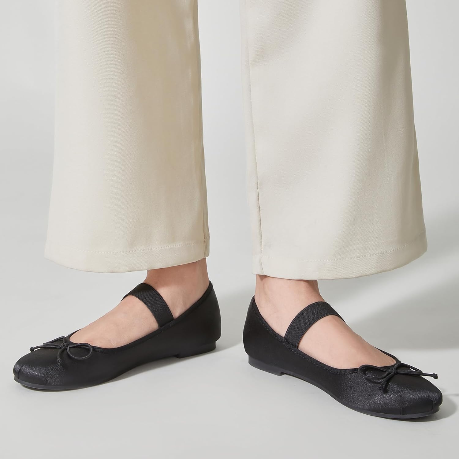 Trary Flats for Women Closed Round Toe Ballet Flats Mary Jane Shoes Women with Elastic Strap Cute Bowknot Comfortable Dress Shoes for All-Year Daily Work Casual Wear - Image 3