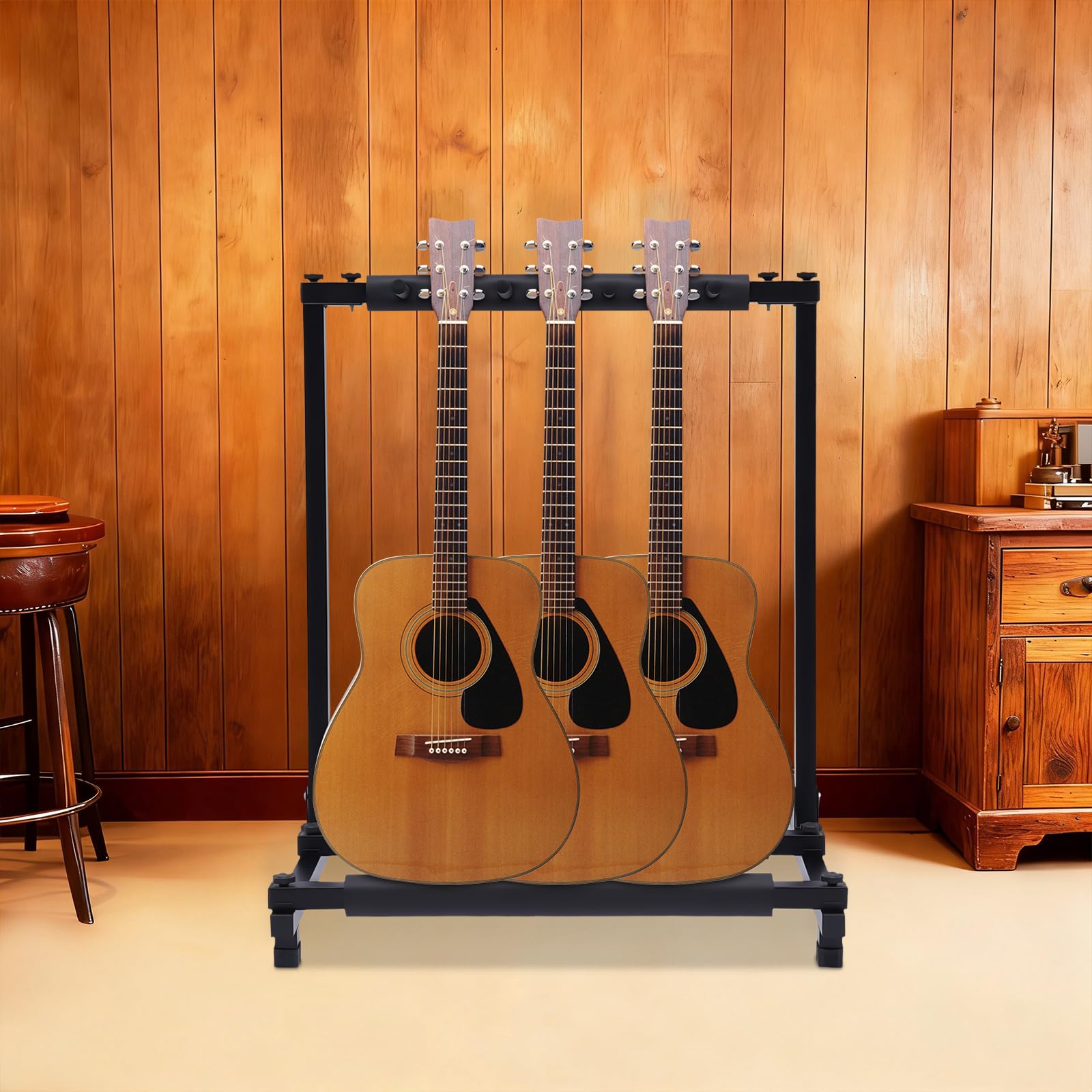 Trzyosobowy stojak na gitarę, regulowany uchwyt na gitarę, stojący regał na gitarę z metalu, nadaje się do prywatnych gospodarstw domowych, sal koncertowych i sklepów muzycznych
