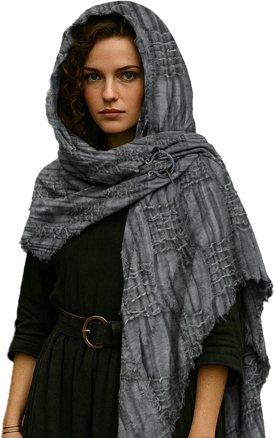 Post Apocalyptic Shawl Cape with Pin, Viking Cowl Scarf Wrap Medieval Renaissance Costume for Men Women Cosplay - Image 2