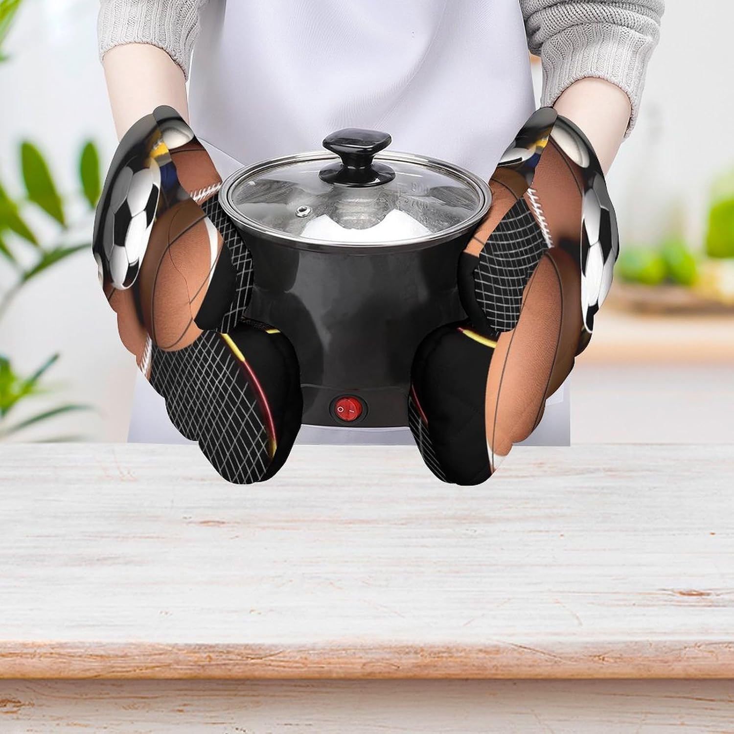 2 Pcs Oven Mitts Heat Resistant Kitchen Gloves Soft Safety Sports Themed Oven Glove for Microwave, Barbecue