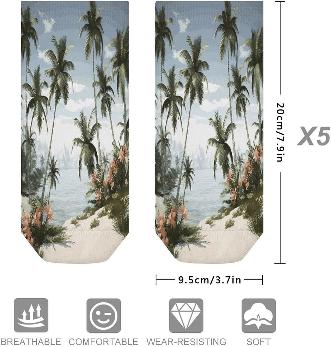 Tropical Palm Trees Ankle Socks for Men Women 5 Pairs | Comfortable Casual Low Cut Socks, Lightweight No Show Breathable Athletic Socks, Soft Mini Crew Socks for All Seasons