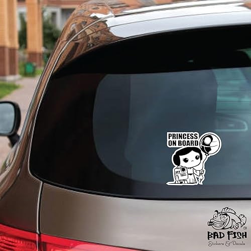 Miniatura 4 de Bad Fish Custom Decals Paquete de 2 calcomanías de princesa a bordo, divertidas y bonitas, vinilo permanente brillante de alta calidad, resistente