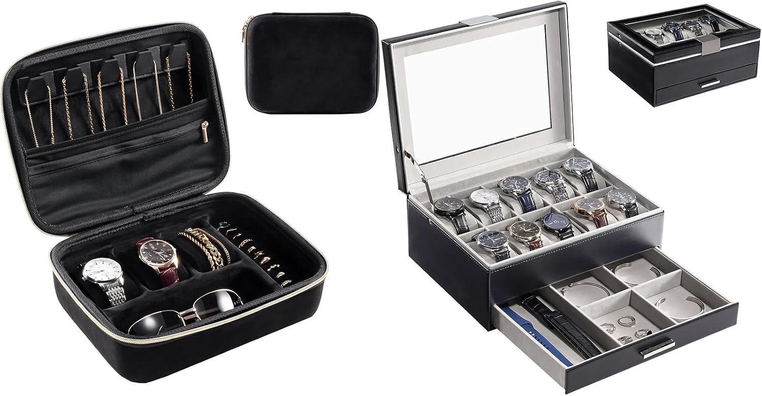 ProCase Travel Jewelry Case Bundle with Watch Display Case for Women