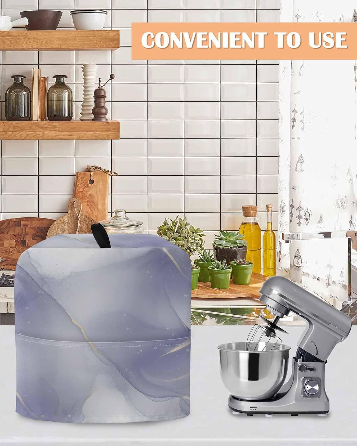 Purple Marble Stand Mixer Cover with Storage Pocket, Waterproof Kitchen Mixer Covers, Modern Minimalism Abstract Aesthetic Art Kitchen Appliance Dust Cover Compatible with 5-8 Quart Mixers