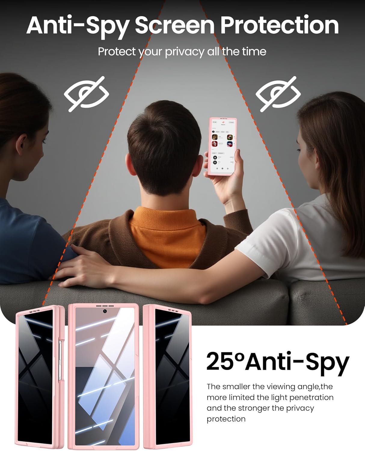 for Galaxy Z Fold 7 Case with Privacy Screen Protector, [Compatible with MagSafe] [Hinge Protection] Military Drop Protection, Shockproof Translucent Phone Case for Samung Z Fold 7 (Pink) - Image 3