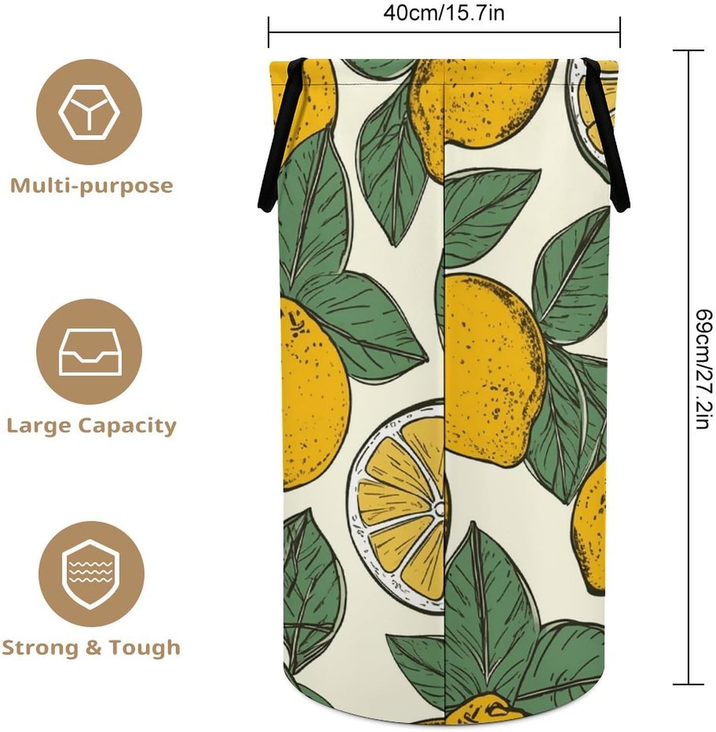 Lemon Fruit Pattern Laundry Hamper Large Collapsible Laundry Basket with Handles Waterproof Clothes Hamper Portable Dirty Clothes Basket for Bedroom Laundry Room Closet Bathroom