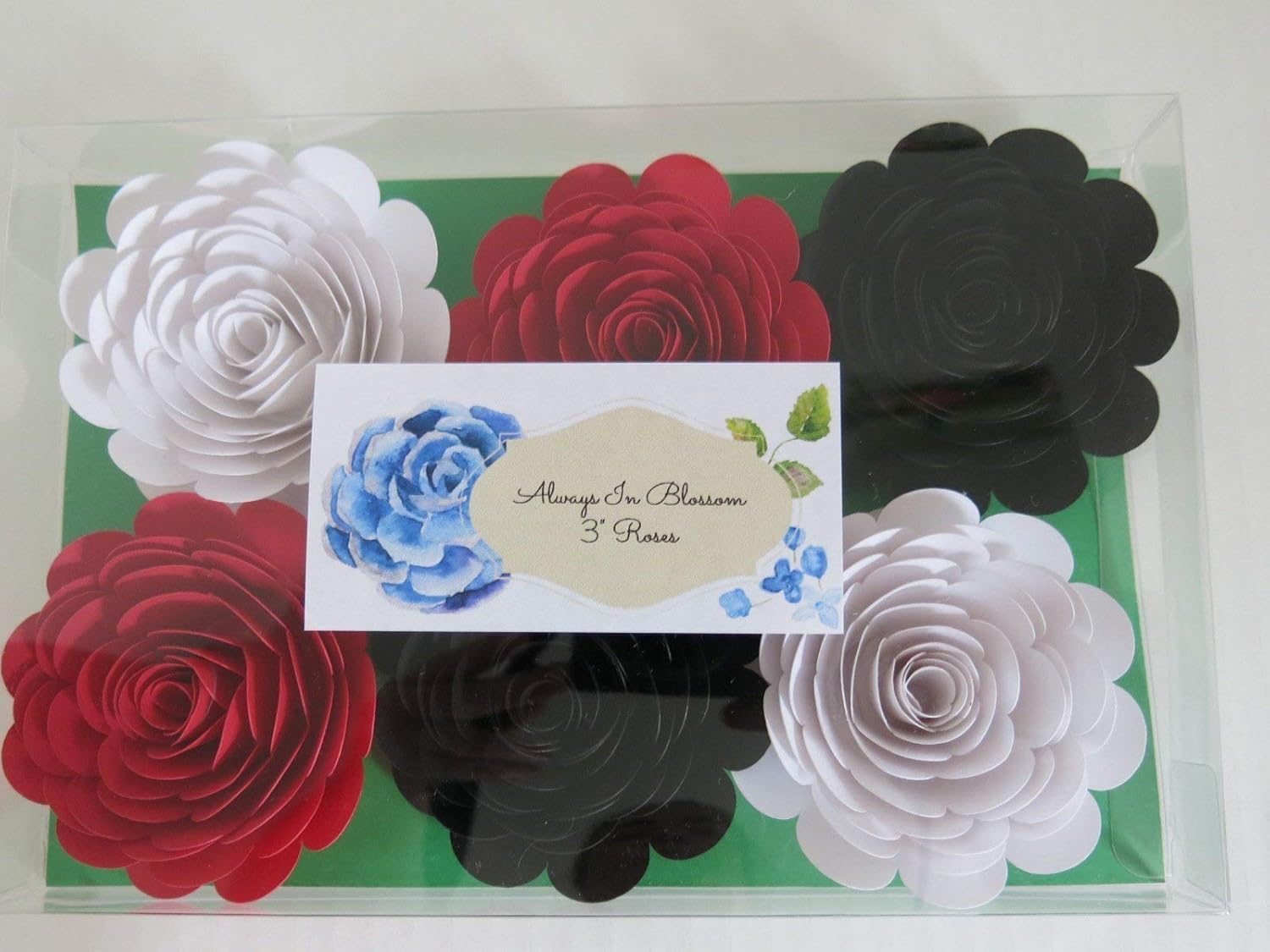 6 Pack Cardstock Paper Roses – 2.5–3 Inch 3D Floral Decor – Red White Black