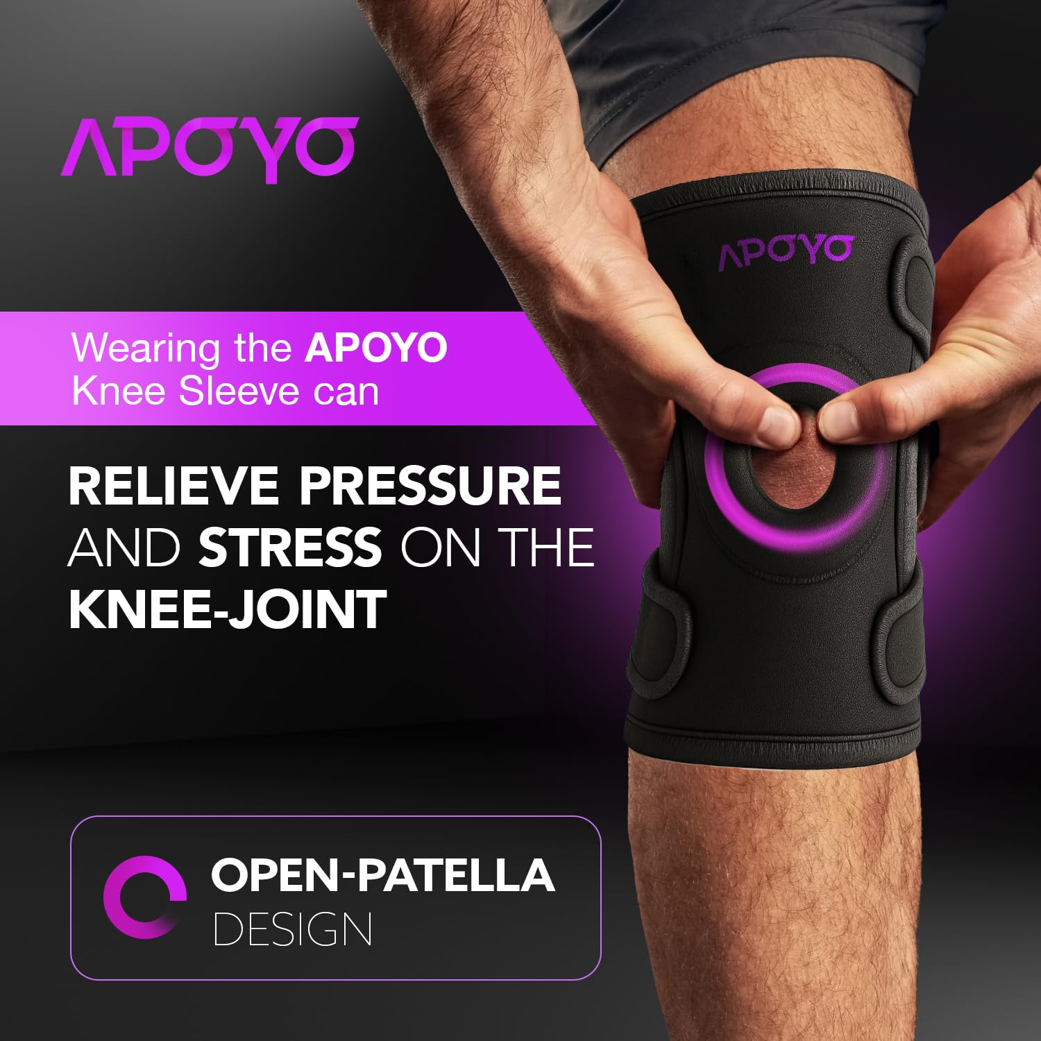 APOYO Knee Brace for Women & Men - Knee Compression Sleeve For Pain Relief, Meniscus Tear, ACL, Arthritis, Joint Pain Relief, with Patella Gel Pad & Side Stabilizers (Medium) Purple