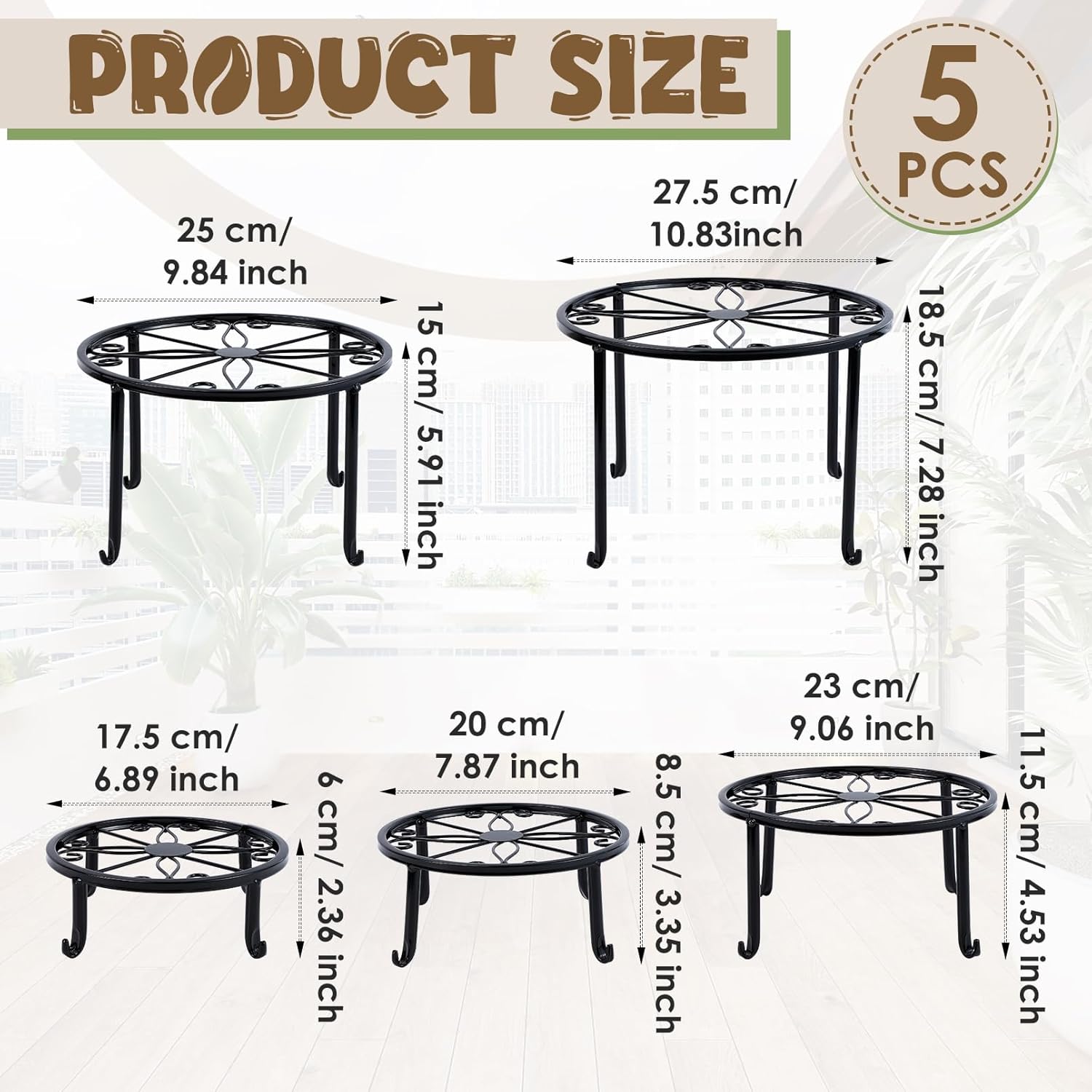 5 Pack Metal Plant Stand, Plant Stands for Indoor Outdoor, Heavy Duty Plant Pot Shelf for Multiple Plants, Flower Pot Stand for Decoration Racks Garden Home Patio, Black