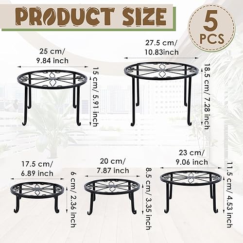 Miniatura 2 de Paquete de 5 soportes de metal para plantas, soportes para interiores y exteriores, estante resistente para macetas múltiples plantas, soporte para