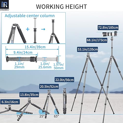 Vista 28 de Trípode de fibra de carbono INNOREL KT324C sin cabeza Trípode de viaje compacto portátil profesional para cámara digital DSLR Soporte de soporte