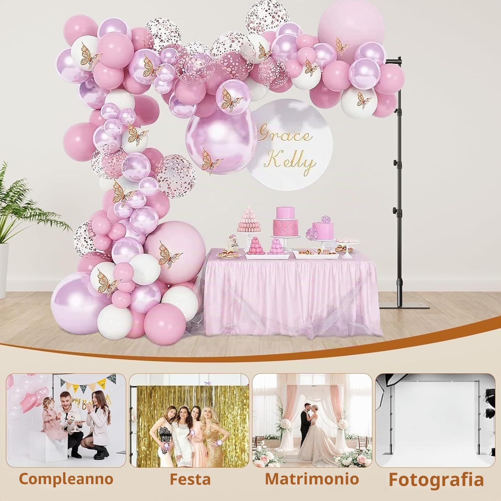 EMART Supporto per Fotografie Fondali Pesanti, 2,6x3 m Sistema Supporti per Sfondi Regolabile con Base in Acciaio Fotografia per Fotografici per Feste, Compleanni - Nero