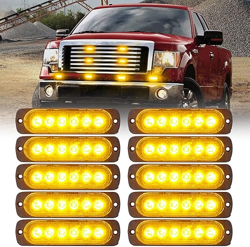 Miniatura 9 de Xprite 8 luces LED estroboscópicas de emergencia, color blanco ámbar, 12 luces LED estroboscópicas intermitentes de montaje en superficie, función