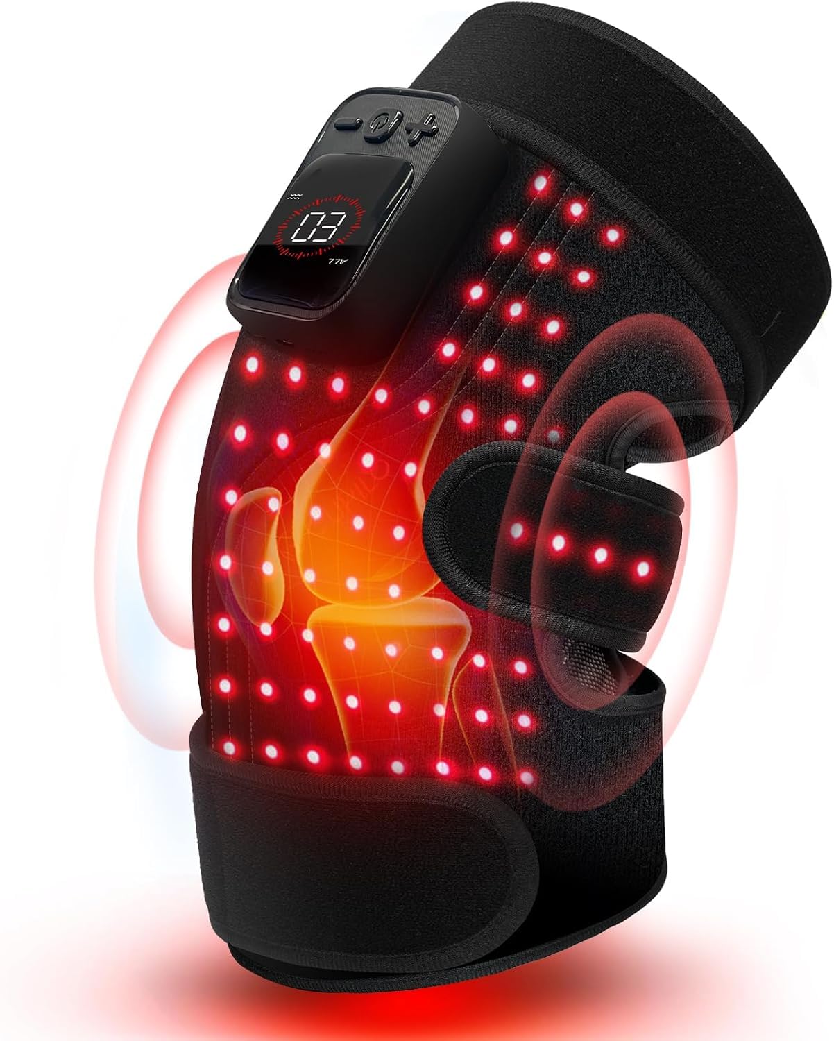 CuPiLo Kniemassagegerät mit Wärme, Kabellose Kniebandage mit Rotlicht | 5 Lichtmodi, 5 Vibrationsmodi, 5 Wärmestufen, 70 LEDs, 660 nm & 850 nm für Knie und Ellenbogen