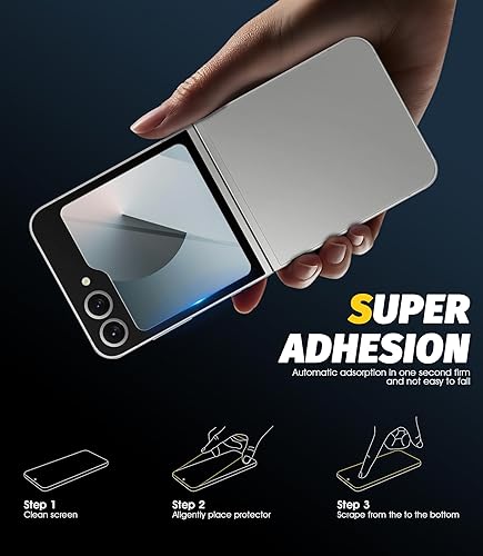 Miniatura 6 de Orzero Paquete de 3 protectores de pantalla de vidrio templado compatibles con Samsung Galaxy Z Flip 5 5G (solo para pantalla trasera), bordes de