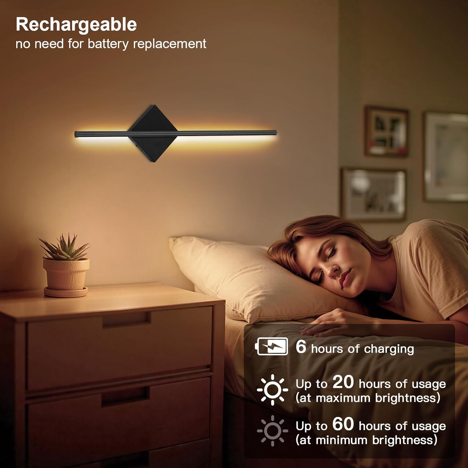 Battery Operated Wall Sconces Set of Two Wireless Rechargeable Light with Remote - Black Wall Lamp Dimmable Modern Sconces Home Decor for Bedroom Living Room Hallway Timing 23.6 Inch