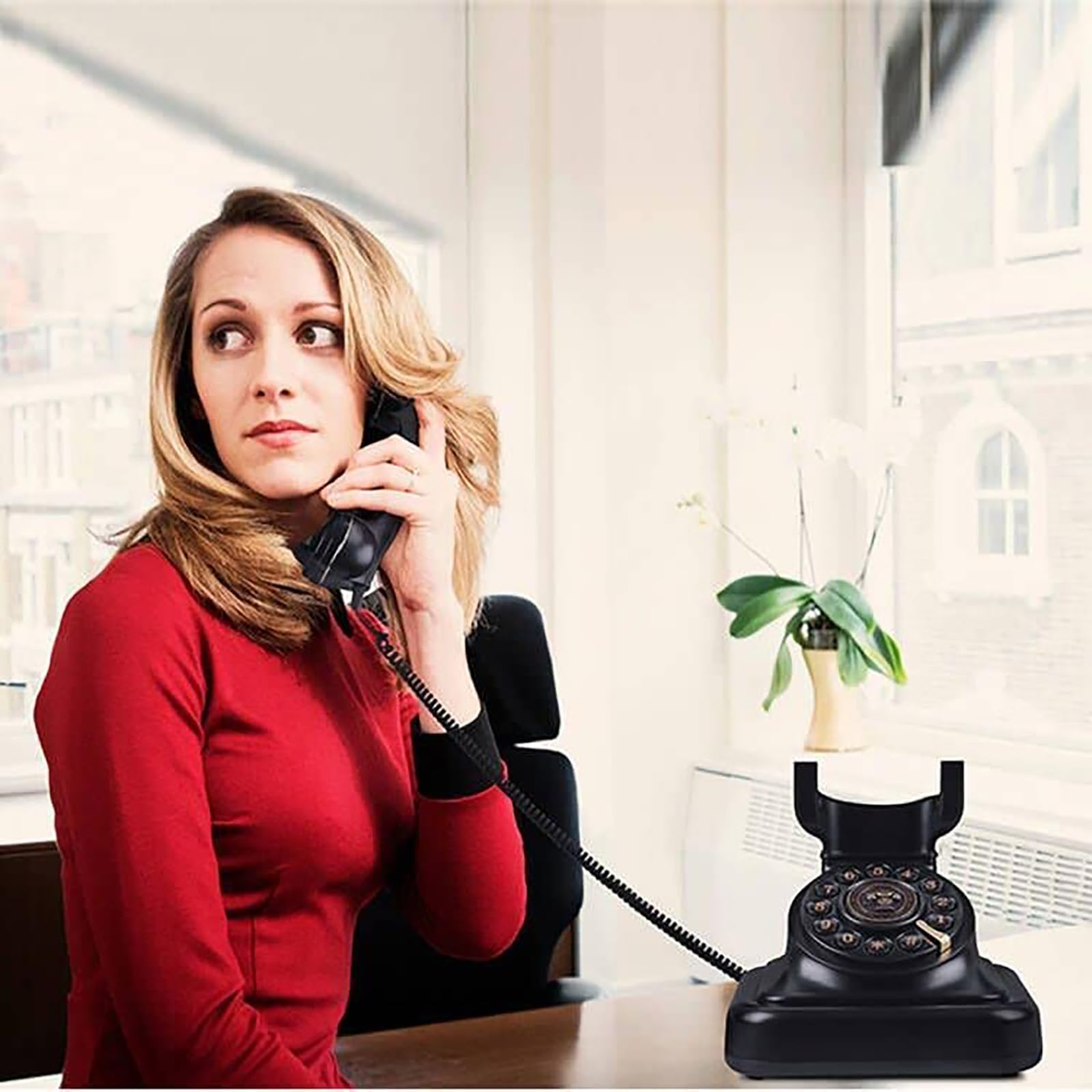 Retro Festnetztelefone Klassisches Retro Telefon mit Wählscheibe Einstellbare Lautstärke Vintage Nostalgie Telefon für Home Office Dekoration, Schwarz