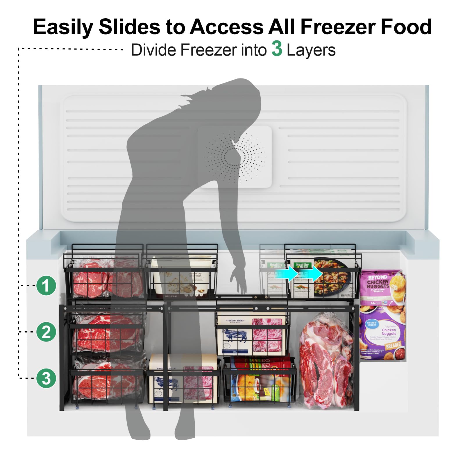 Simple Freezer Storage Small ISPECLE Chest Freezer Basket - 3 Pack Small Stackable Freezer ...