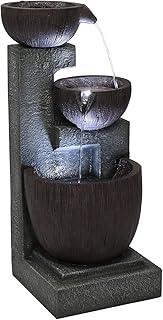 VINGLI 28" Height Water Fountain with LED Lights, 3-Tier Stacked Basin Design Floor Outdoor Waterfall Fountain Indoor Outd...