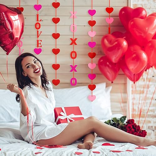 Miniatura 4 de Boao 100 guirnaldas colgantes de corazón de fieltro de San Valentín con 10 cuerdas para decoración de San Valentín para aniversario de bricolaje