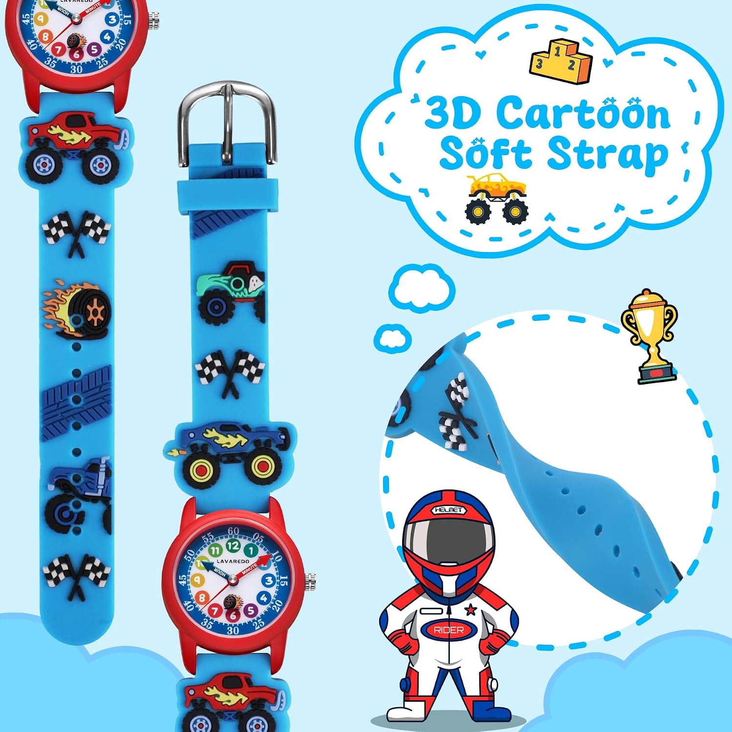 Kids Watch, Cute 3D Cartoon Toddler Watches, Waterproof Analog Learning-to-Tell-Time Watch with Soft Silicone Band – Fun Educational Gift for Boys & Girls Ages 3-8