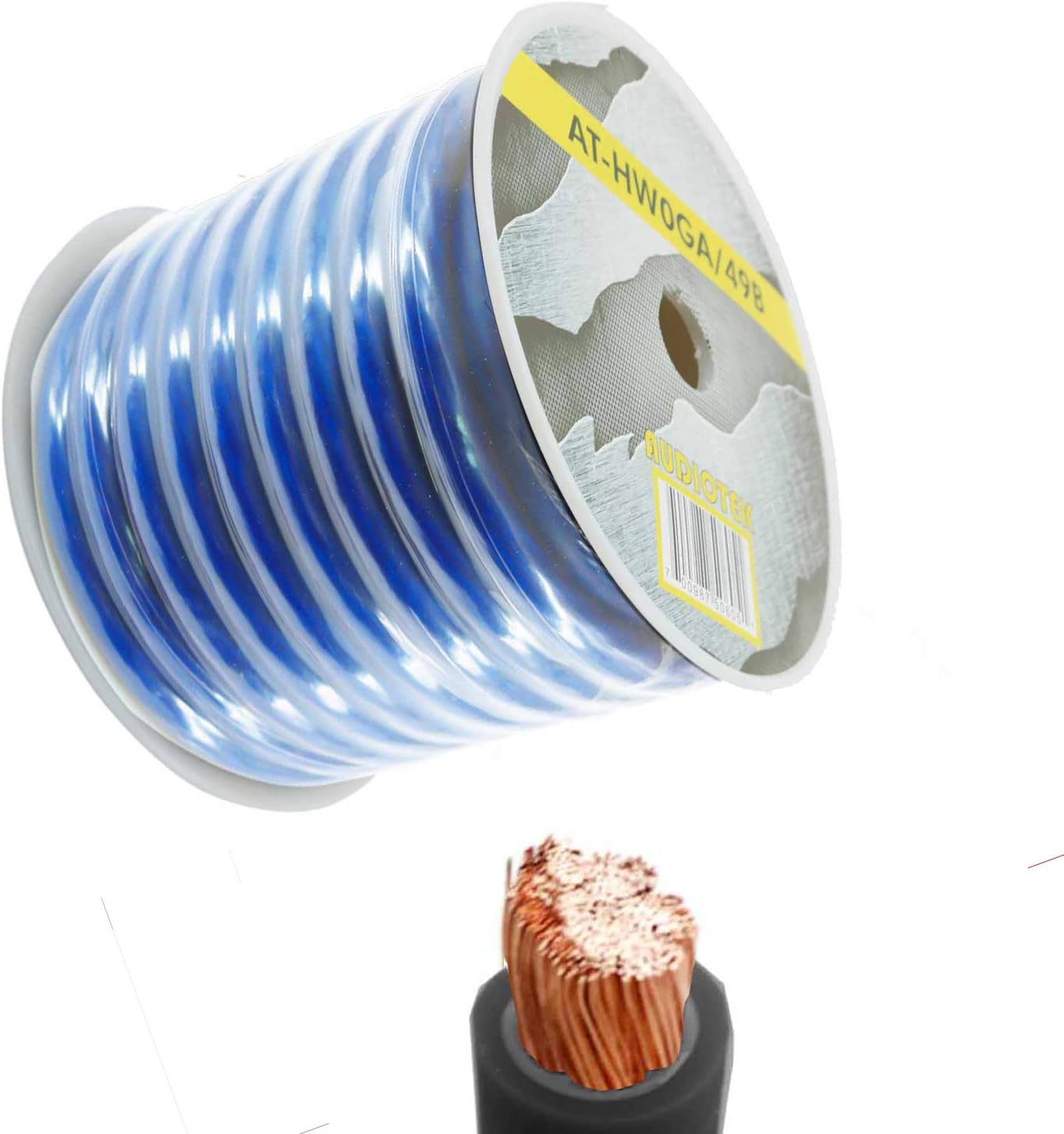 Audiotek 0 Gauge Amplifier Power/Ground Wire for Professional Speaker 1/0 Ga Amp Cable, 49 Feet Blue Heavy Duty with Flexible Rubber Outer Jacket : Electronics