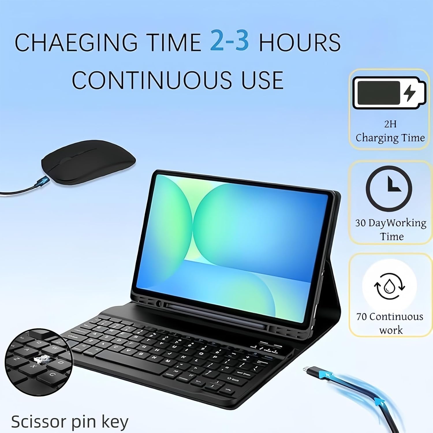 Case Keyboard for Samsung Galaxy Tab S10+ Plus/S9+ Plus/S9 FE+ Plus/S8+ Plus/S7+ Plus/S7 FE 12.4" with Detachable Wireless Keyboard, S Pen Holder with Mouse (Black)