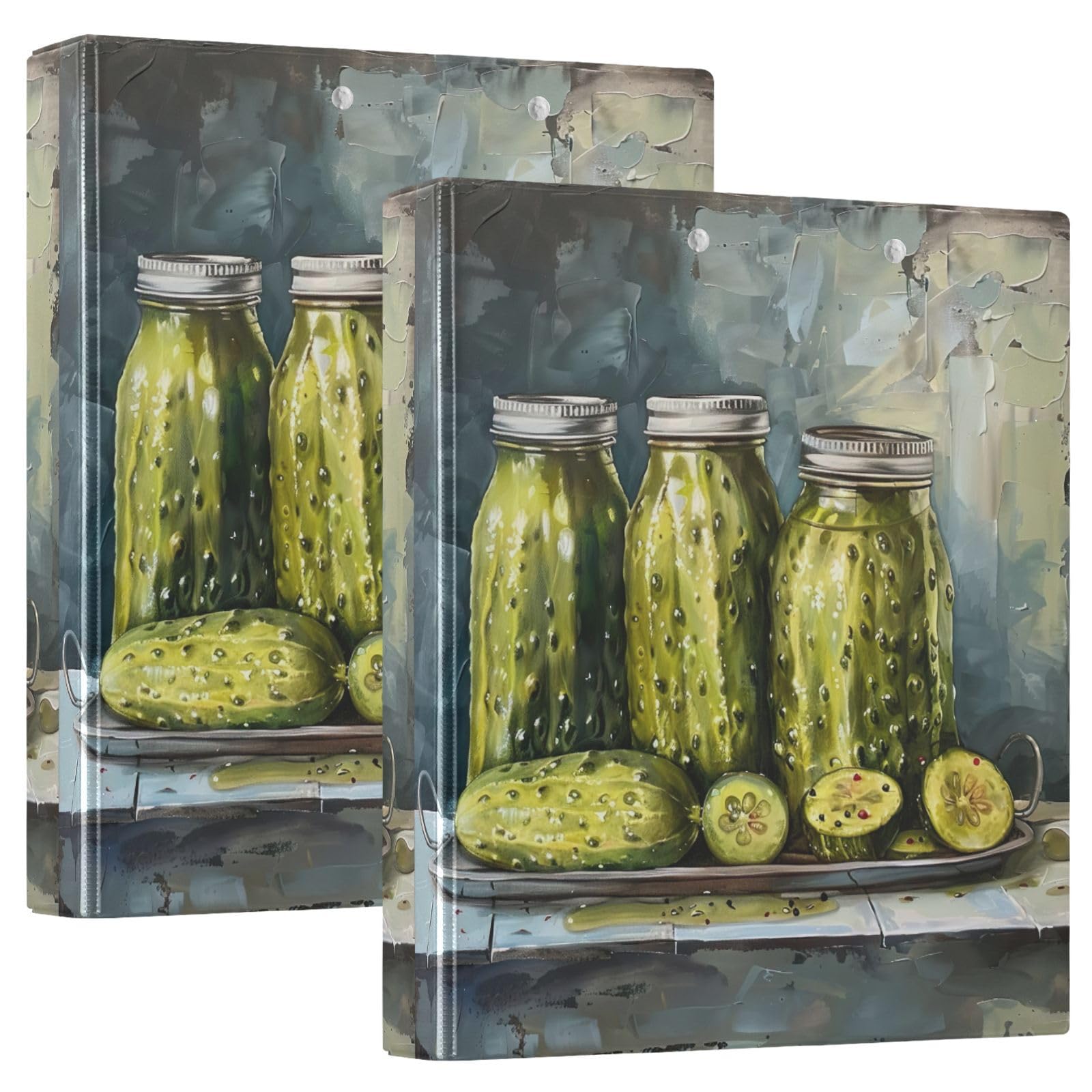 Pickle Party Painting - Carpeta de 3 anillos de 1.5 pulgadas, carpetas flexibles de anillos en D con bolsillos, 3 carpetas de anillos para escuela, universidad, oficina, talla única 2