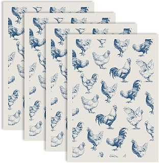 4 Stück Keramik Unterglasur Abziehbilder 21 x 15 Zoll Tiertransferpapier Huhn Henne Hahn Blaues Muster Wasserrutsche Glanzfolien Für Ton Keramik Porzellan Emaille Dekoration Handgefertigte