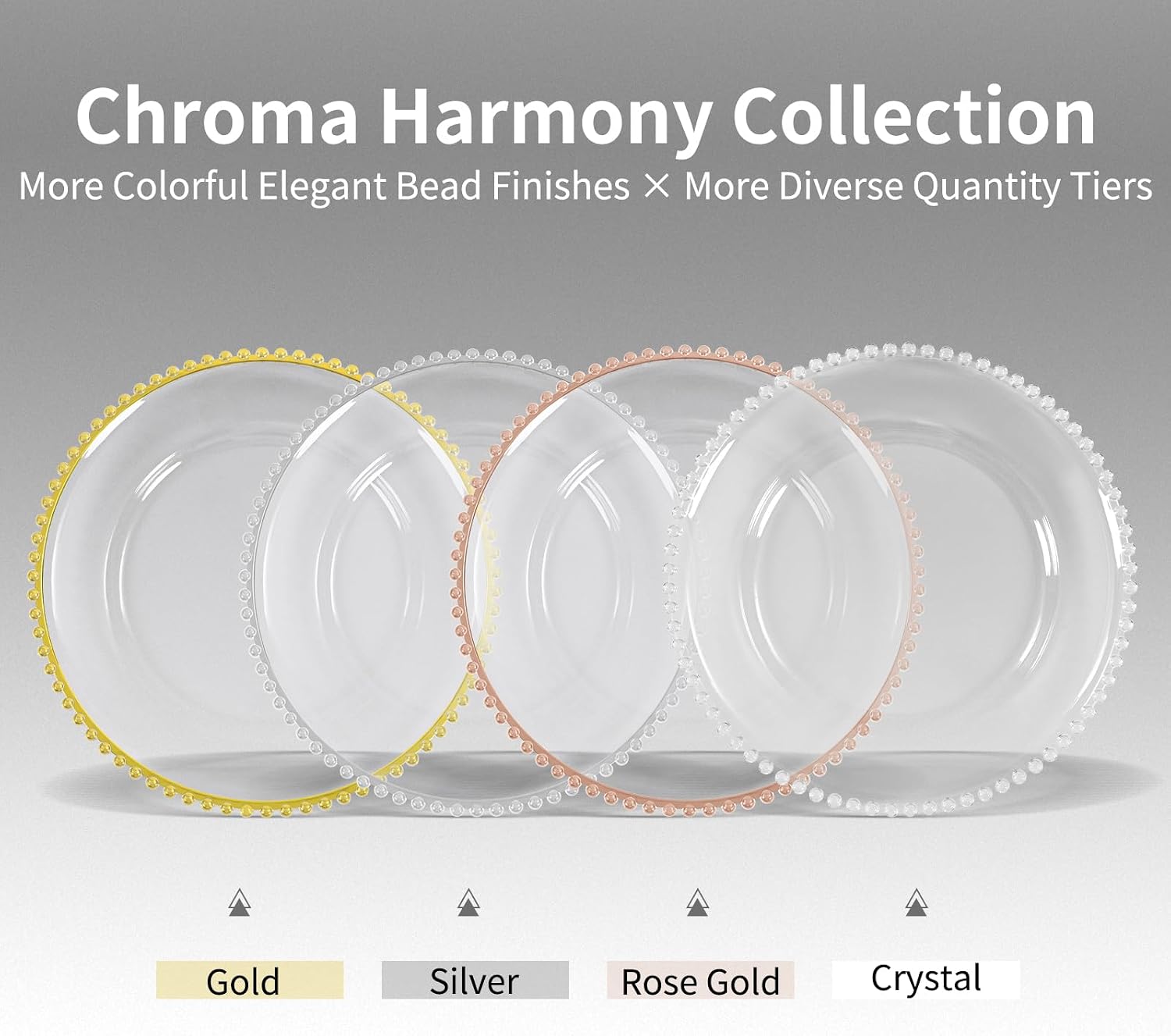 10Pcs Clear Charger Plates Bulk Wedding - 13" Premium Clear Plastic Chargers with Gold Beaded Rim，Decorative Dinner Charger Plates for Events & Parties