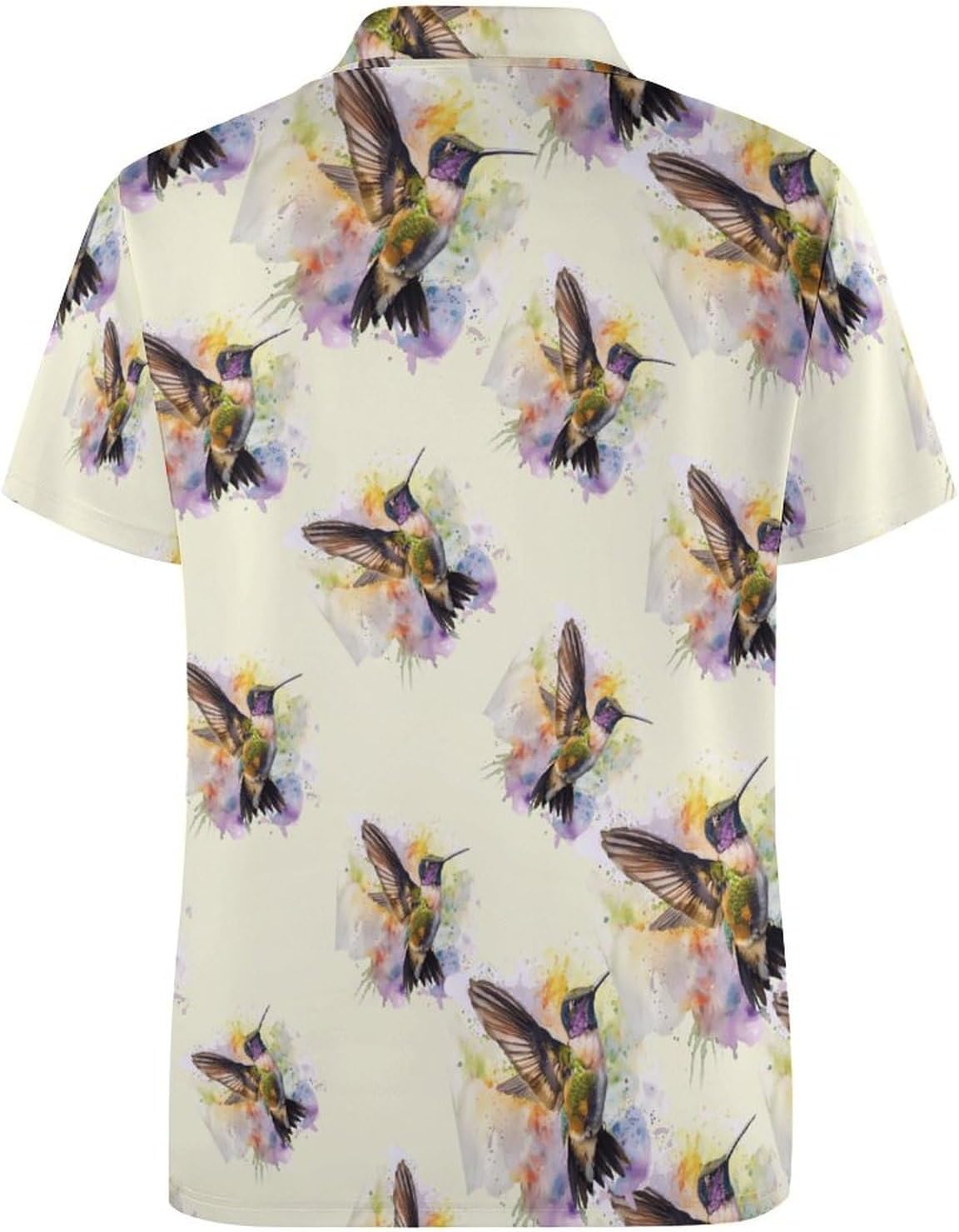 Hummingbird Watercolor Men's Golf Polo Shirts Short Sleeve Button Down T Shirt Slim Fit Graphic Tee Top