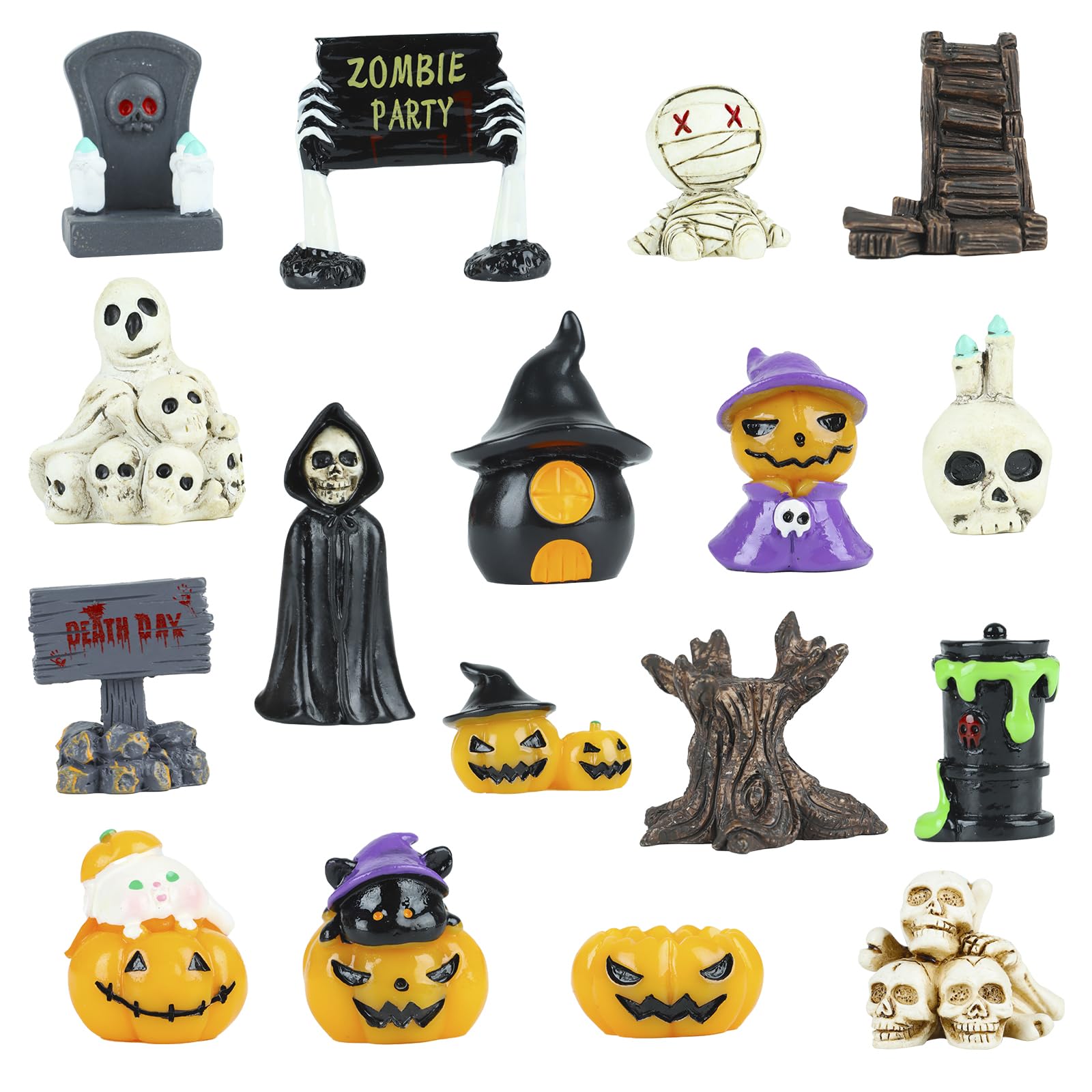 DIYASY Halloween Decoration Miniatures, 3D Gothic Halloween Mini Figurines, 17 PCS Resin Halloween Ornaments for Halloween Goody Bag Filler Party Favors