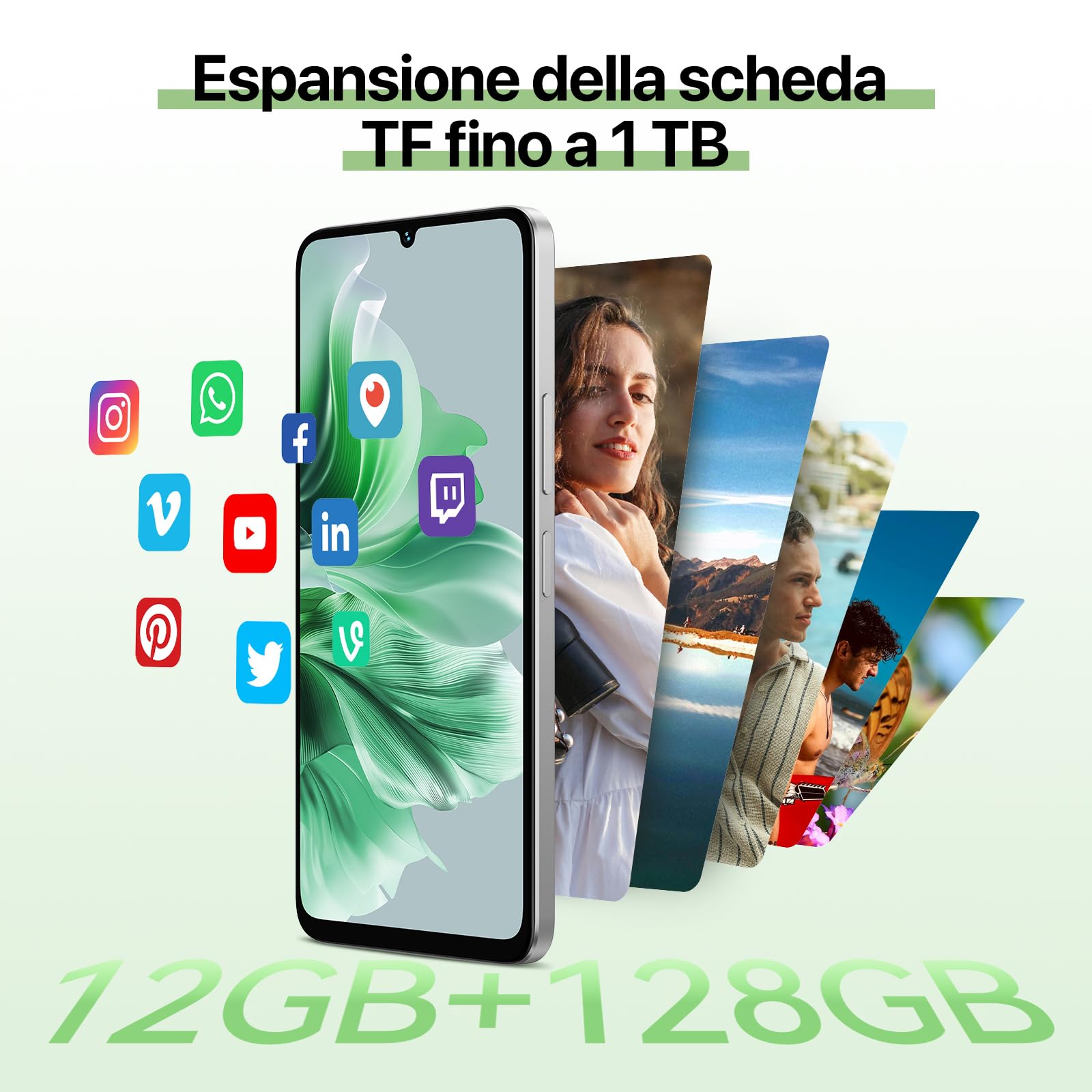 UMIDIGI G9C Android 14 NFC Telefono Cellulare (2024),12(6+6)+128GB,50MP+8MP,90Hz,5000mAh,Bluetooth 5.4,Processore MTK Helio G36,6.75” Smartphone 4G Doppia SIM/Sblocco Facciale/GPS/OTG-Bianco