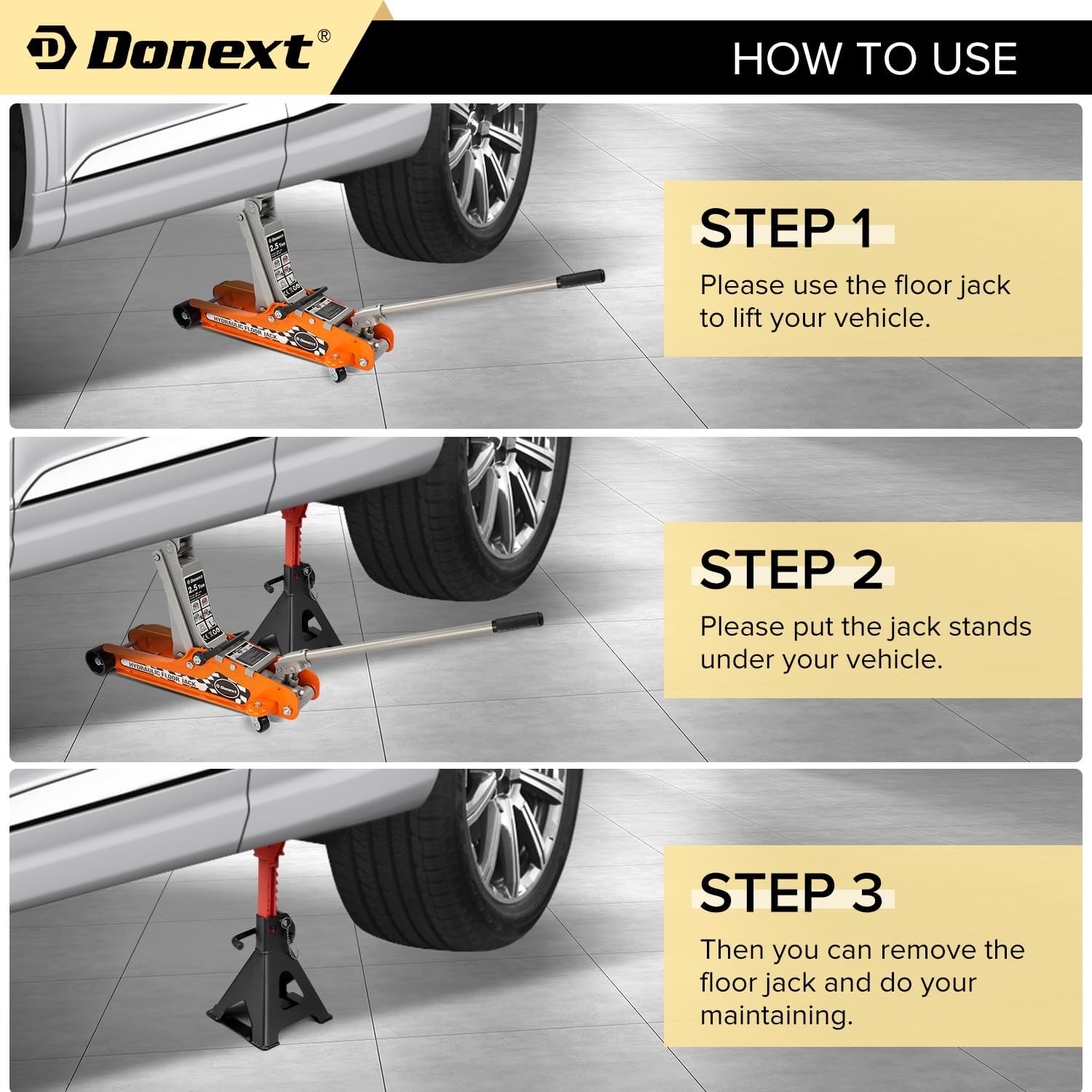 Donext Jack Stands 3 Ton (6,500 lb) Capacity Steel Double Locking, 1 Pair Black and Red Lifting Stand Adjustable Jack Stands