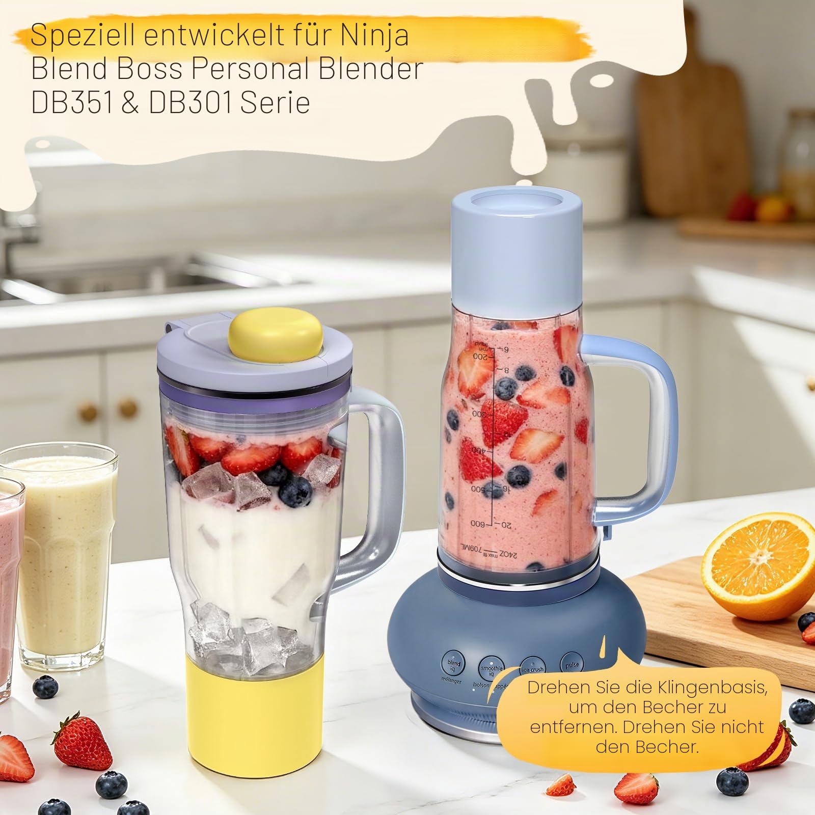 26oz Blender-Becher Ersatz für Ninja BlendBOSS, Reisebecher mit Trinköffnung und Versiegelungsdeckel, kompatibel mit Ninja DB301 DB351 Mixer (Cyberspace)