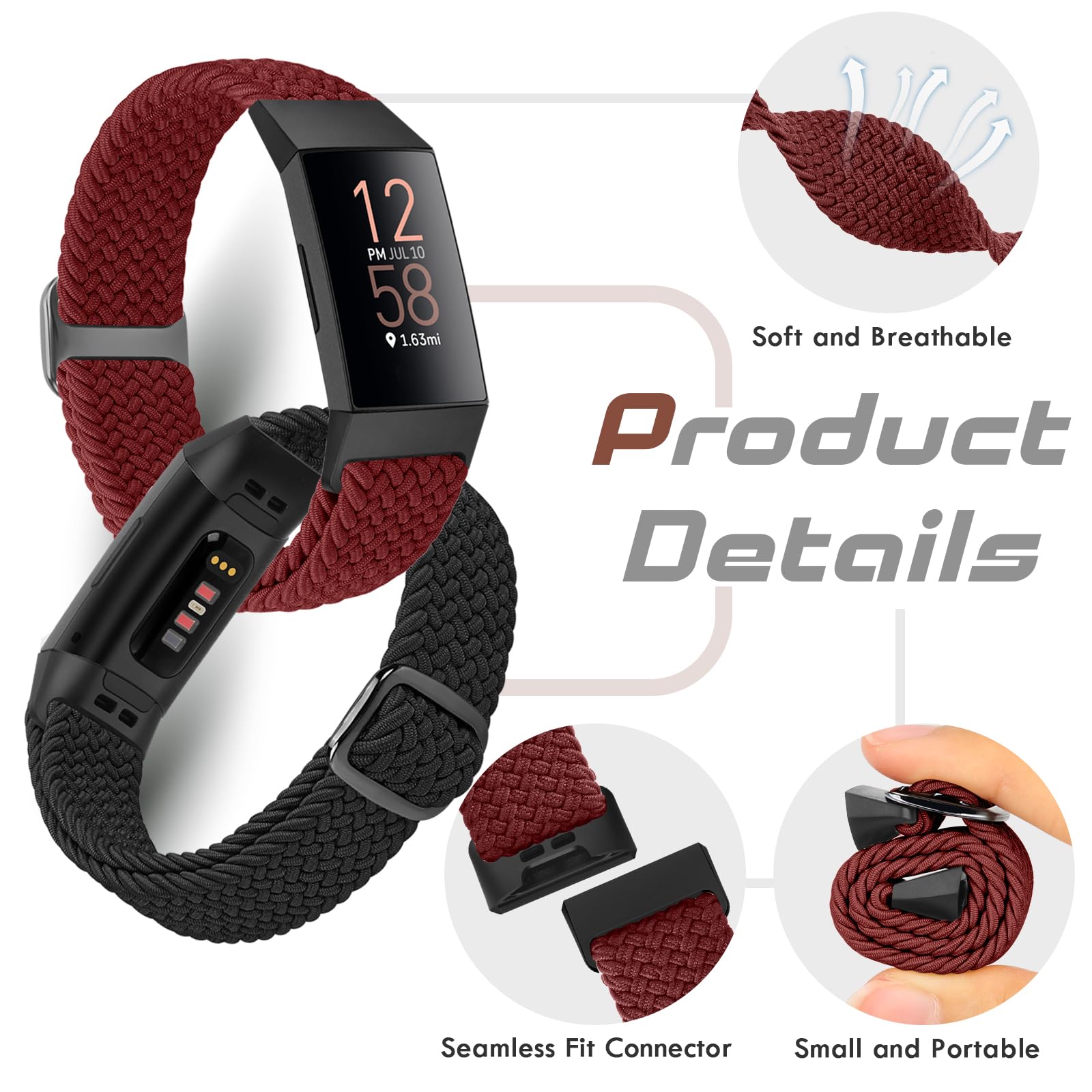 Bcuckood Braided Watch Straps Compatible with Fitbit Charge 4/Charge 3/Charge 3 SE for Women Men Adjustable Stretchy Nylon Solo Loop Woven Replacement Wristbands for Fitbit Charge 4/Charge 3 - Image 4