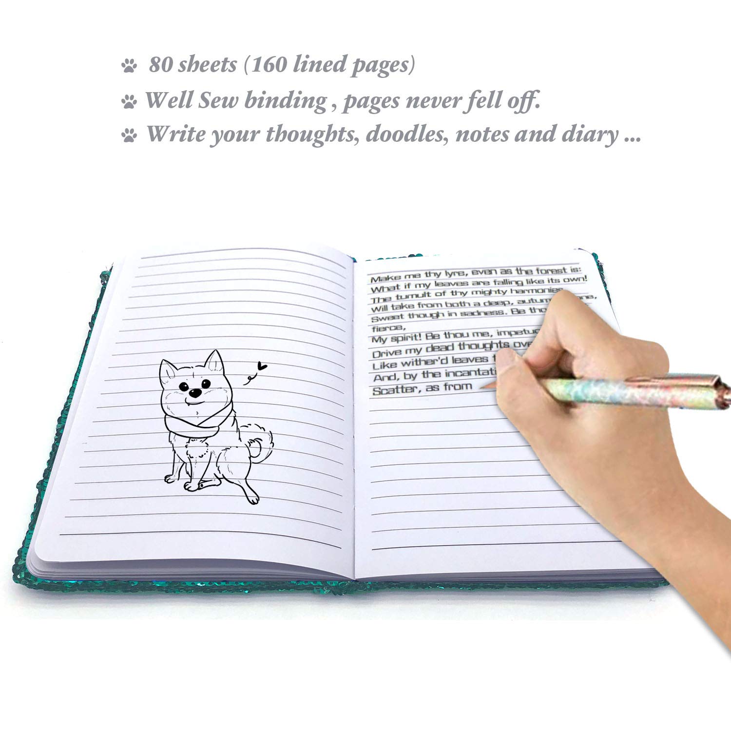 Diario Segreto Con Paillettes Reversibili Per Bambine - Cuore Rosa/Argento, 80 Fogli Rigati, Regalo