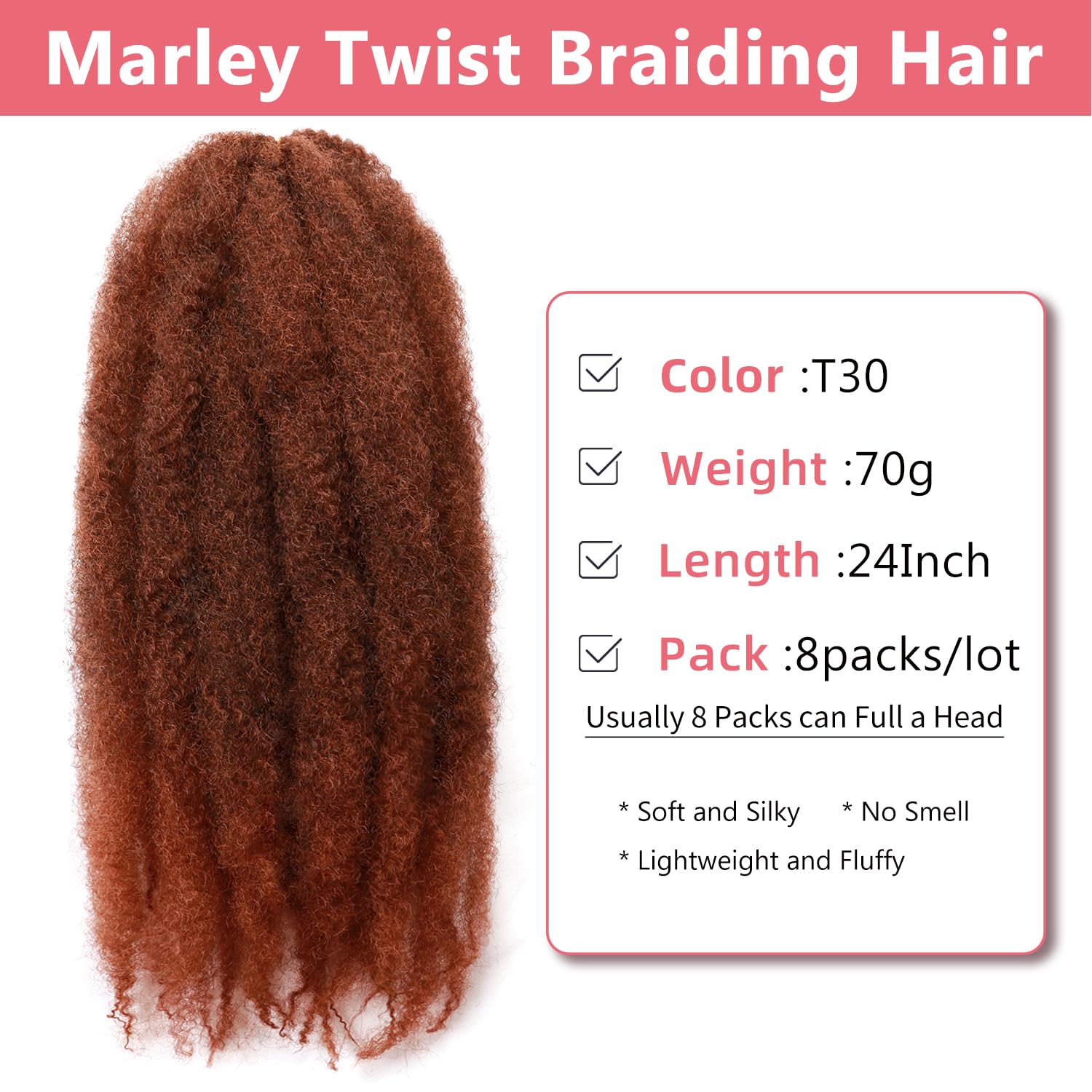 Marley Twist Braiding Hair-24Inch 8packs Cuban Twist Hair Soft Marley Hair for Black Women(T30, 24 Inch (Pack of 8))