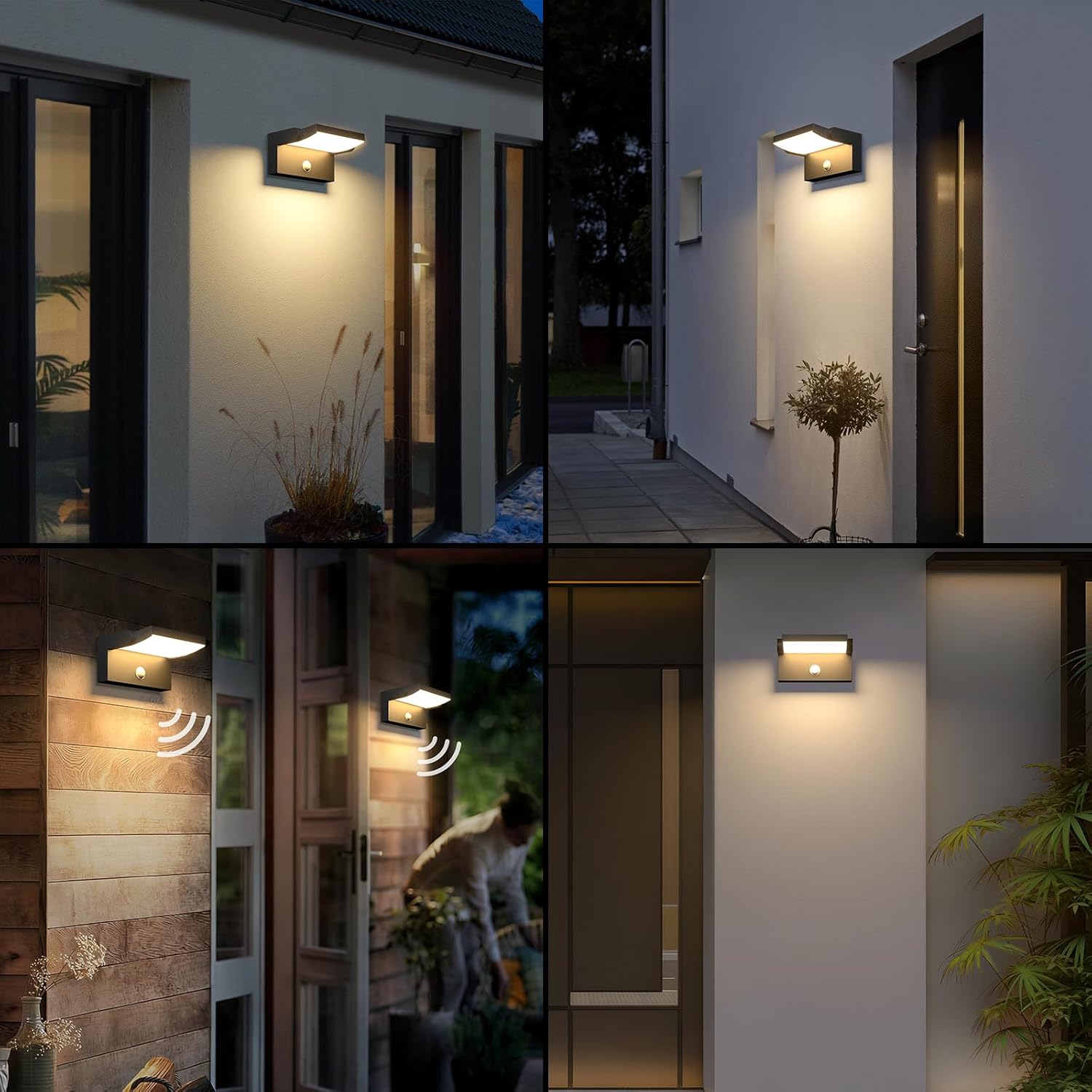Motion Sensor Outdoor Flood Light, Modern Aluminum Porch Sconce Light with 360 Adjustable Head, LED Exterior Wall Sconce for Garage, Waterproof, Black, 3000K, 1 Pack