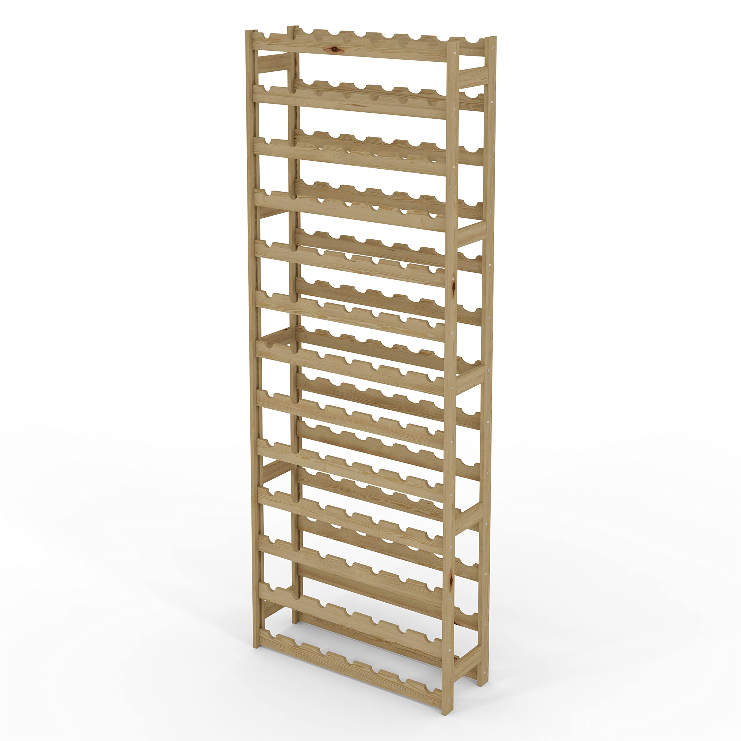 Lenmar Casier à Vin Range Bouteilles Horizontal, Serie RW-1, Étagère à Vin en Bois Naturel, Couchages, pour 12-91 Bouteilles Vin, Casier Cave Etagères Porte-Bouteilles (RW-1-91, 198 x 72,5 x 25)