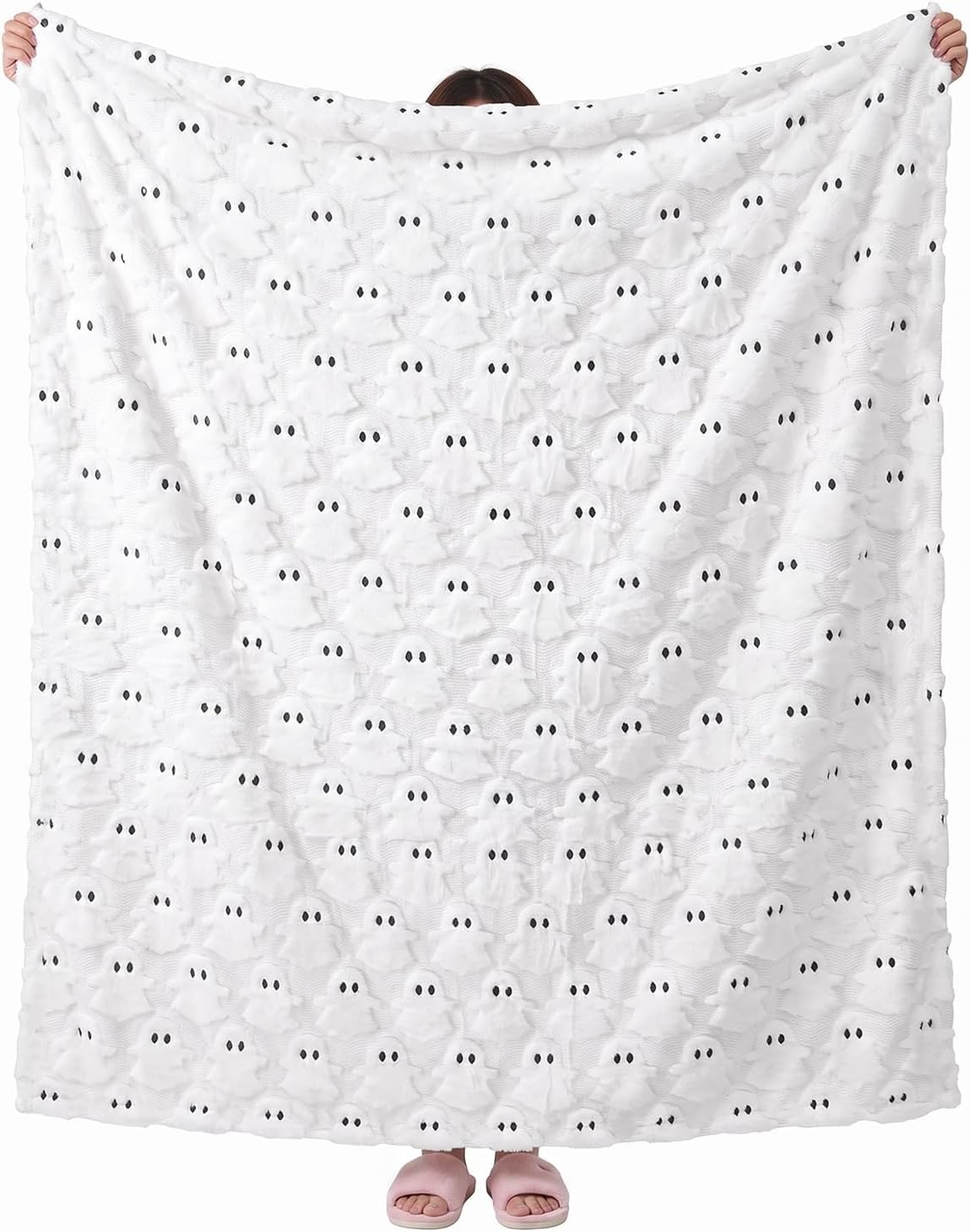 Horaldaily Halloween White Ghost Faux Fur Throw Blanket 50x60