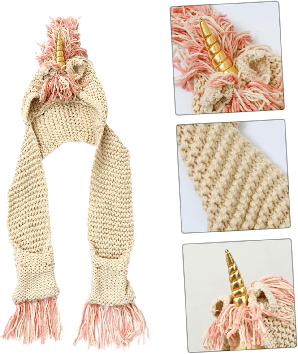 Veemoon Boys and Girls Unicorn Hat Scarf Set Knitted Hooded Cape Cap Warm Winter Hat for Girls Golden