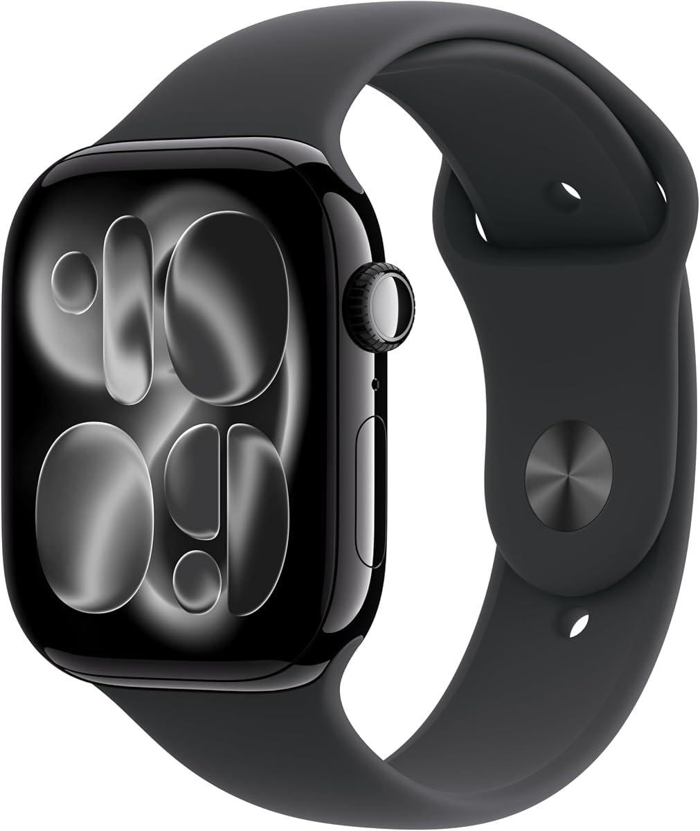 Reloj inteligente Apple Watch Series 11 [GPS 46 mm] con caja de aluminio en negro azabache y correa deportiva negra - M/L. Puntuación del sueño, Monitor de actividad física, Monitoreo de la salud, Pantalla siempre activa, Resistente al agua