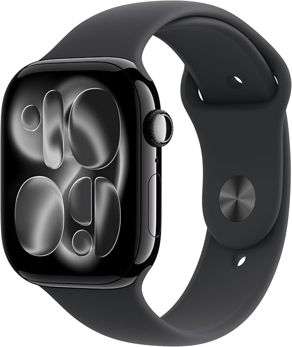 Apple Watch Series 11 [GPS 46mm] Smartwatch con caja de aluminio negro jet y correa deportiva negra - M/L. Puntuación de sueño, rastreador de actividad física, monitoreo de salud, pantalla siempre activa, resistente al agua